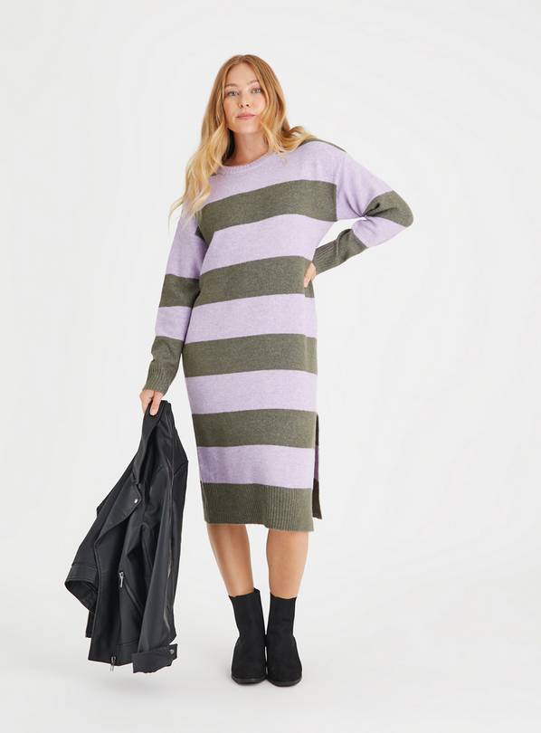 Lilac & Grey Stripe Relaxed Jumper Dress 16